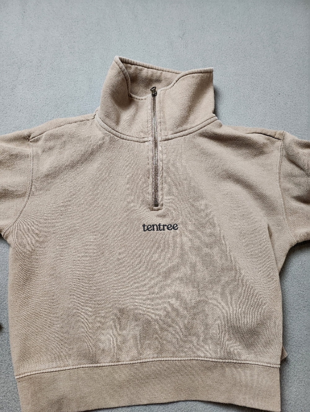 Tentree Beige Quarter-Zip Cropped Sweatshirt Pullover Sz Med - Picture 12 of 15